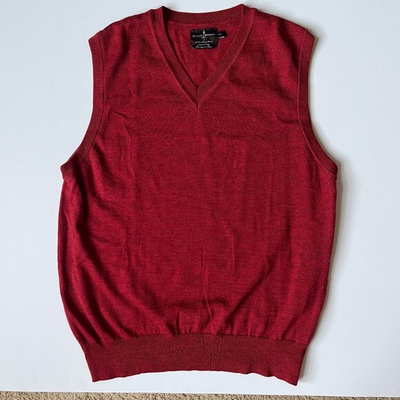 Black Brown 1826 Mens 100% Merino Wool Sleeveless V Neck Sweater Vest Large - Picture 1 of 6